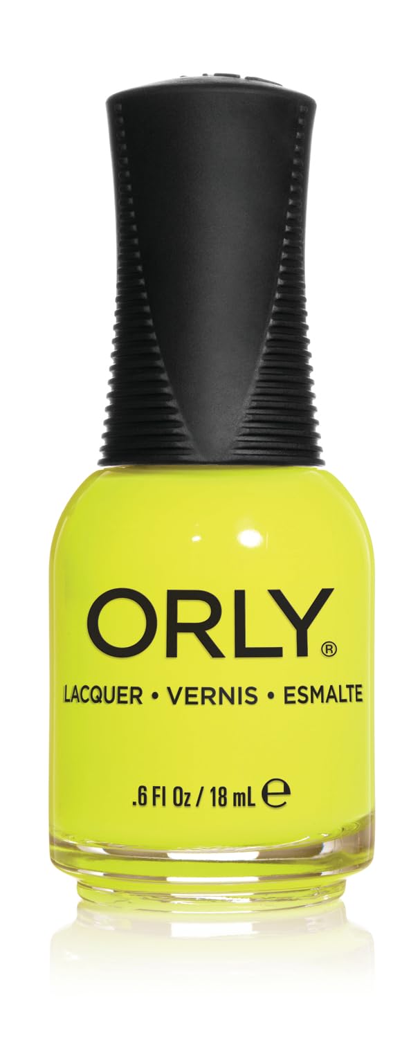 ORLY Glowstick nail polish bottle in neon yellow-green creme with black ribbed cap