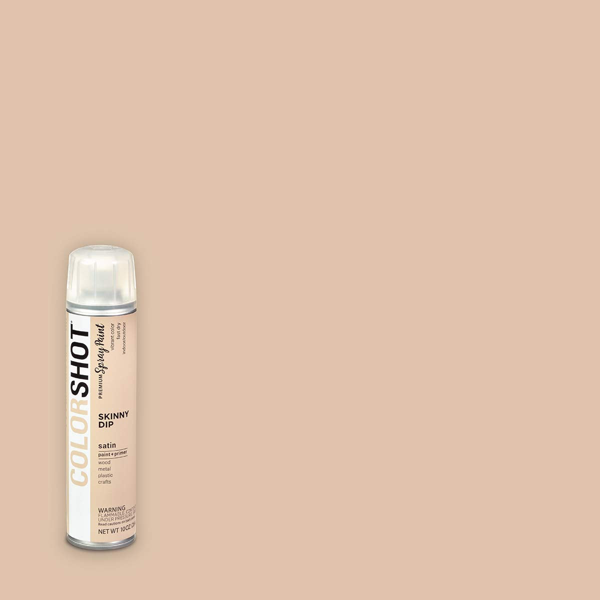 Skinny Dip spray paint can on a solid swatch of its warm beige colour