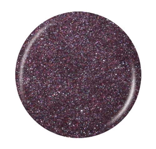 Round swatch of dark plum polish packed with silver and violet sparkle