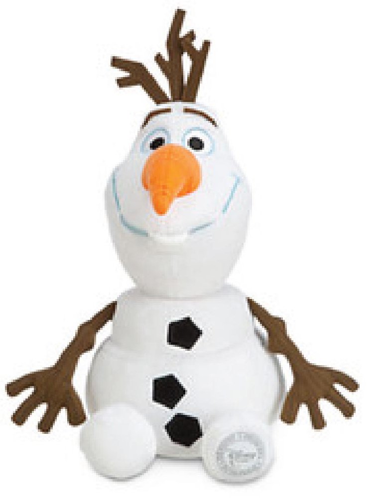 Plush Olaf snowman with twig arms and carrot nose, the soft case of the USB drive