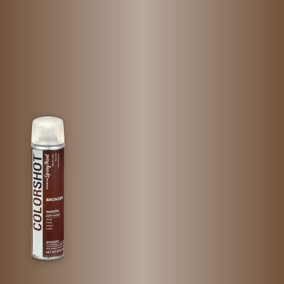 Bronzer spray paint can on a shimmering bronze gradient swatch