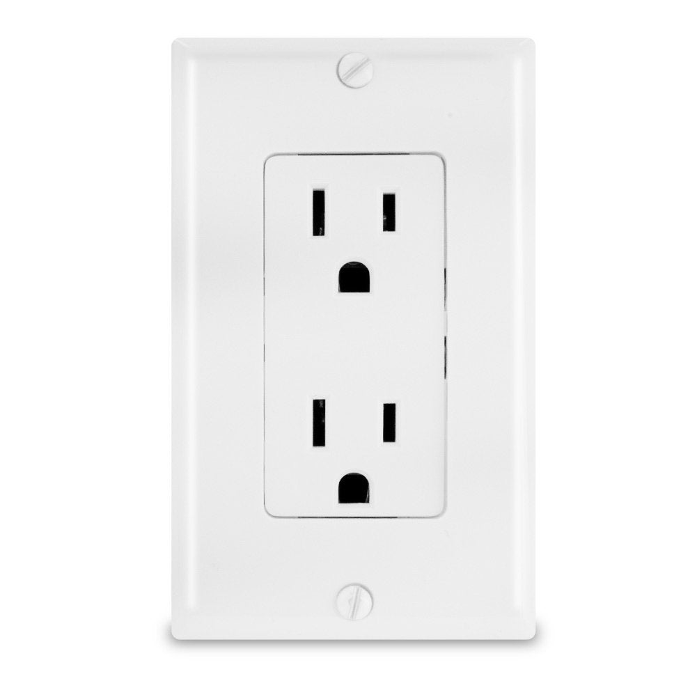White duplex outlet in a single-gang white wall plate