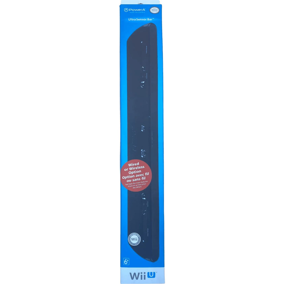PowerA Ultra Sensor Bar for Wii U in blue box, wired or wireless option