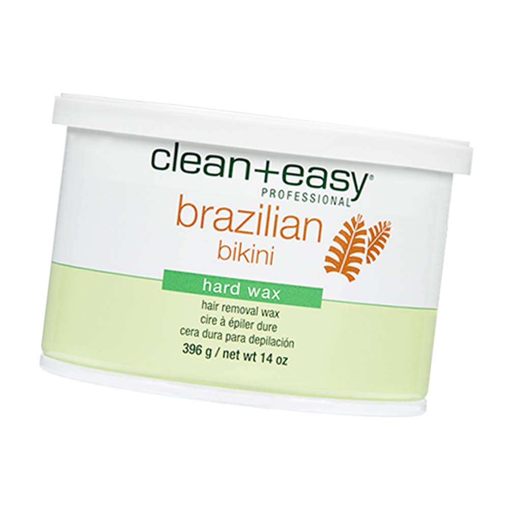 White and green 14 oz tub of Brazilian bikini hard wax with an orange fern motif