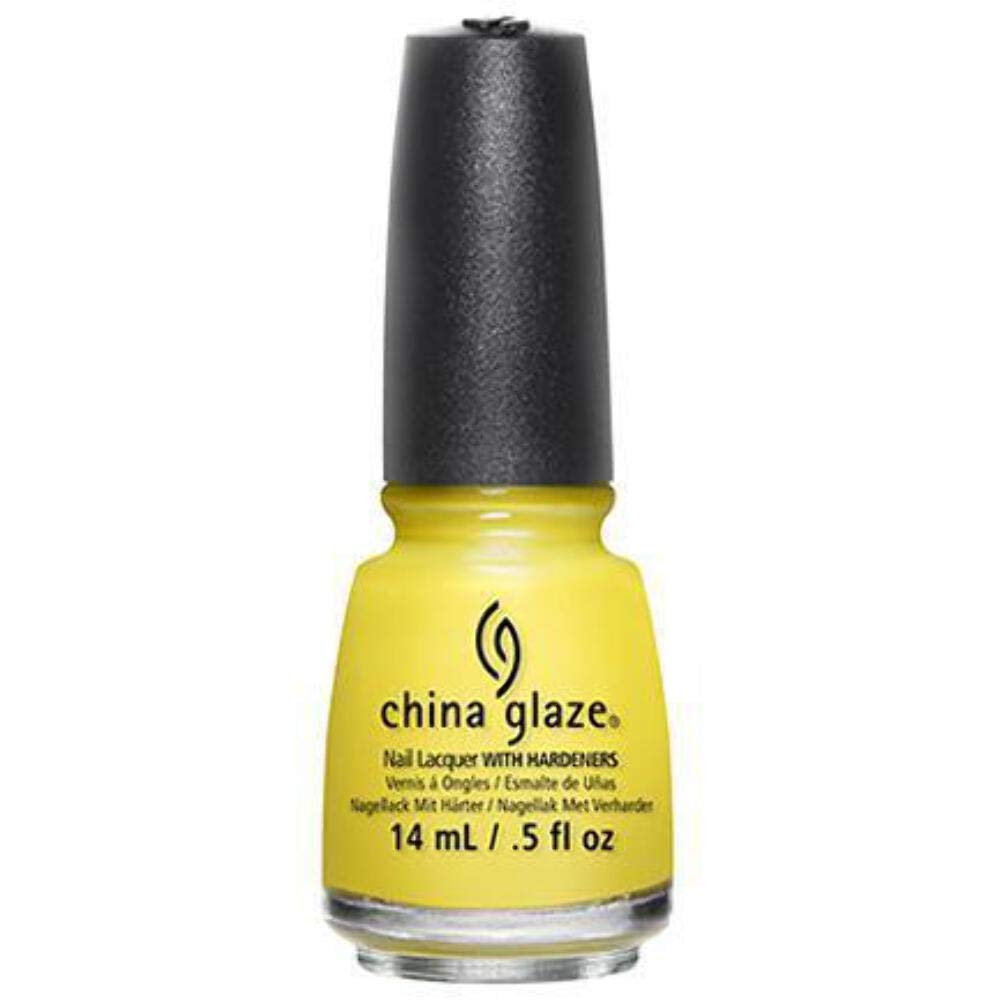 Bottle of bright yellow creme nail lacquer with a black cap