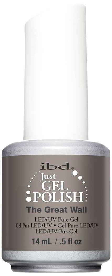 Bottle of taupe grey LED/UV gel polish with a white cap, 14 ml
