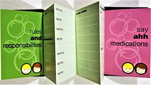 Green rules and responsibilities and pink medications pages with fill-in lines
