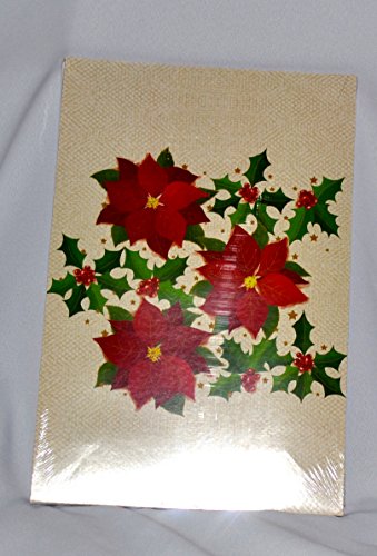 Cream gift box with red poinsettias and holly leaves