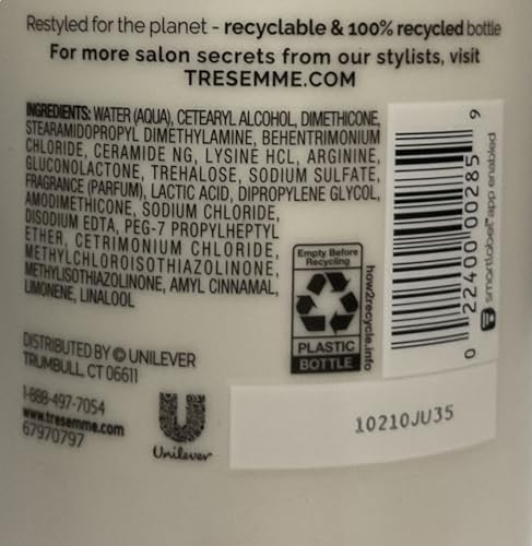 Close-up of the conditioner bottle's ingredient list and barcode