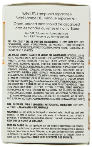 Side of the zebra gel strip box with ingredients and warnings