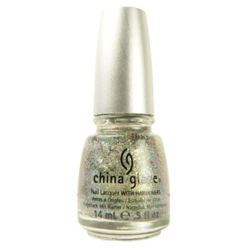 Bottle of silver holographic glitter nail lacquer with a silver cap