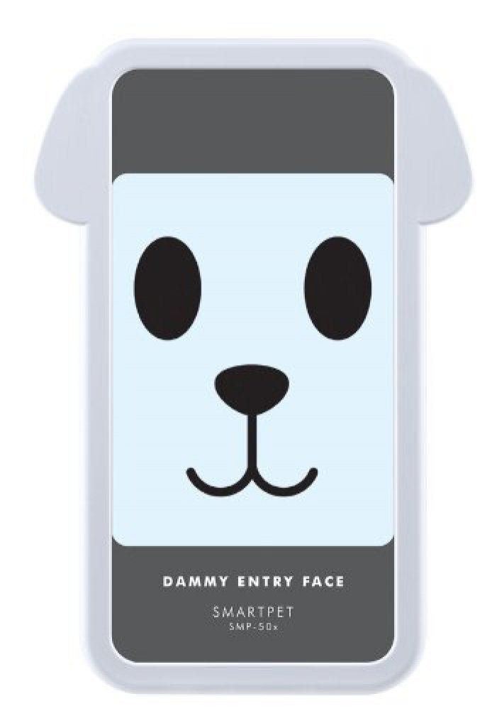 Dog-ear phone case with a simple black-and-white puppy face on a light blue screen