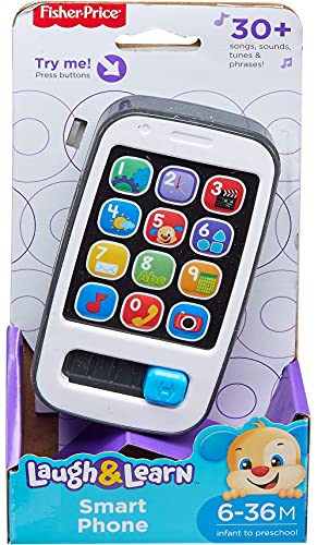 Toy smart phone in its purple Laugh and Learn box for ages 6 to 36 months