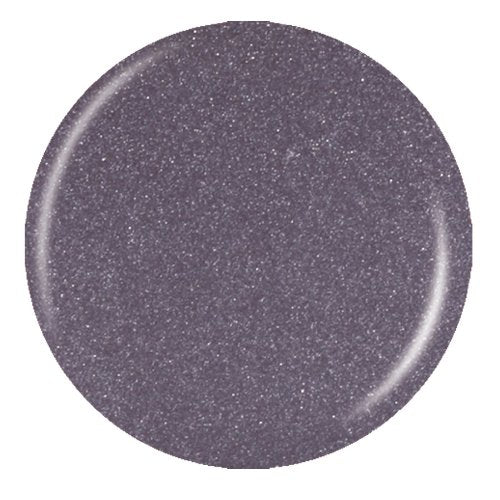 Round swatch of smoky grey purple polish with silver sparkle