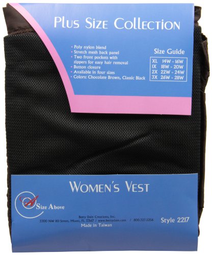 Back of the vest package with size guide XL to 3X and black mesh panel visible