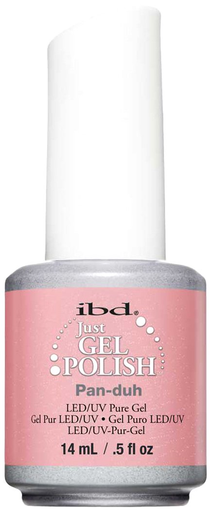 Bottle of shimmery soft pink LED/UV gel polish with a white cap, 14 ml