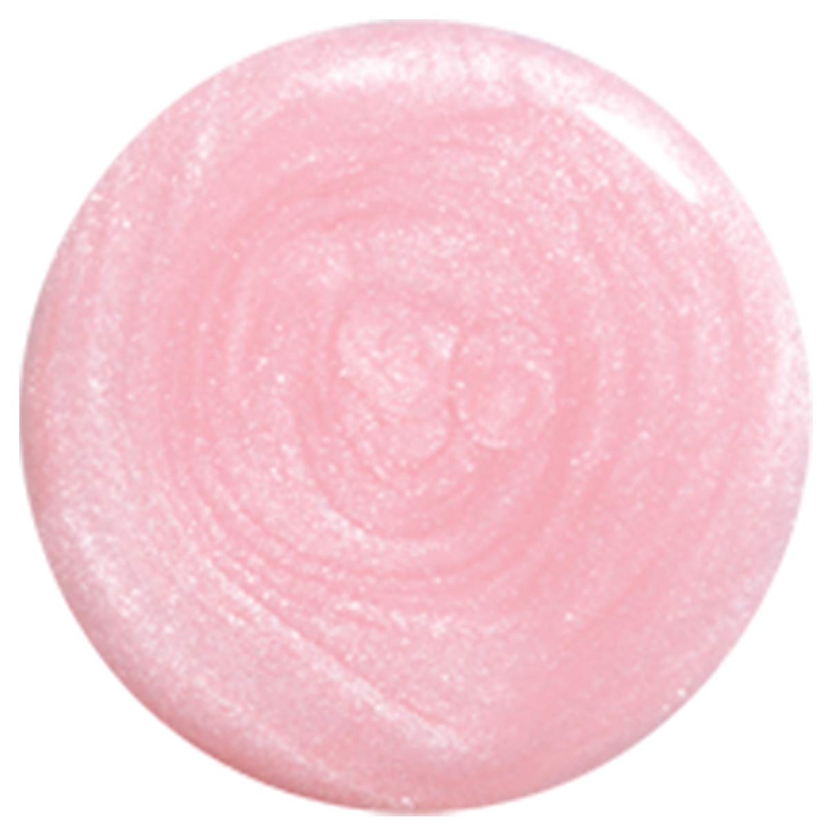 Round swatch of pale pink shimmer nail polish