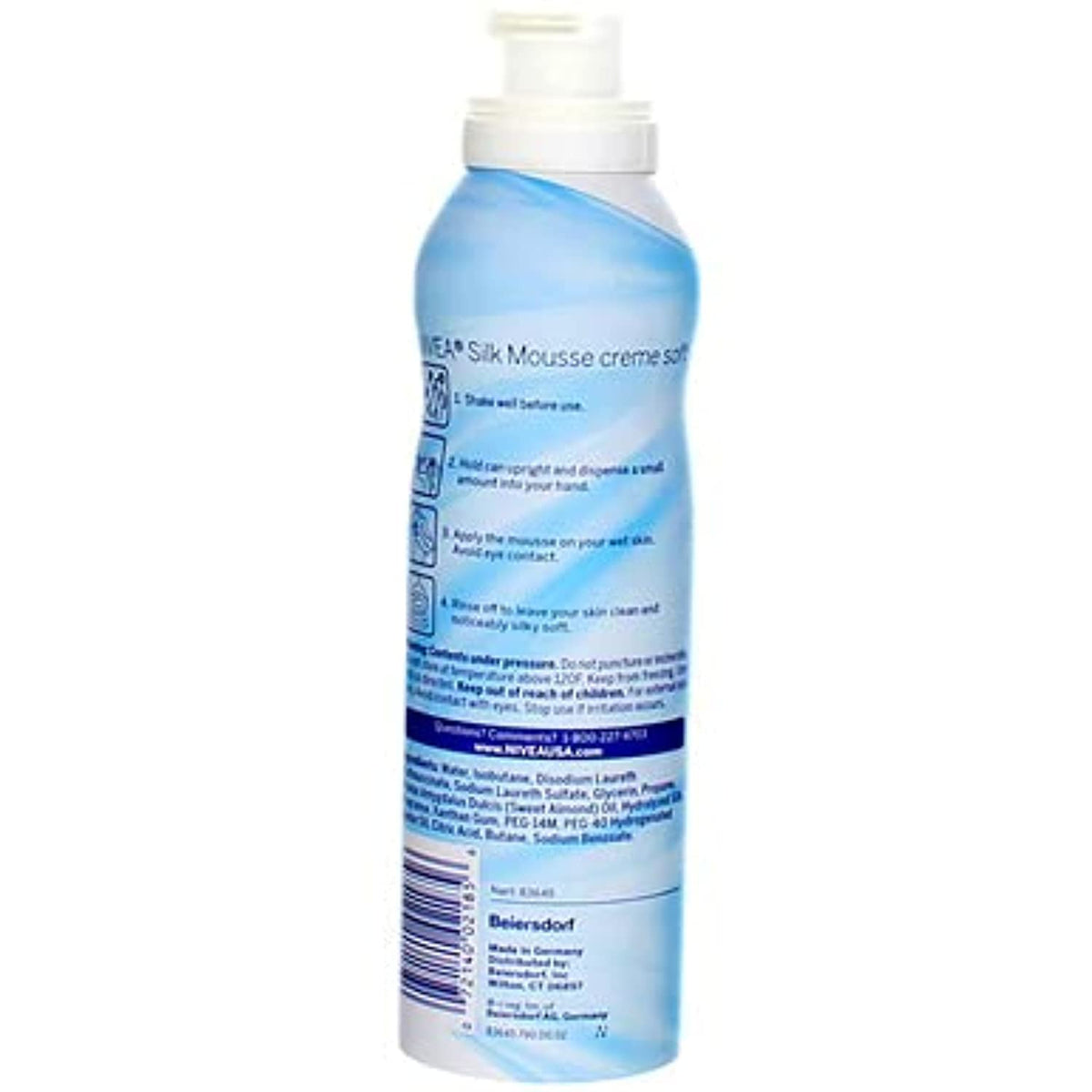 Back of the light blue body wash can with usage steps, warnings and ingredients