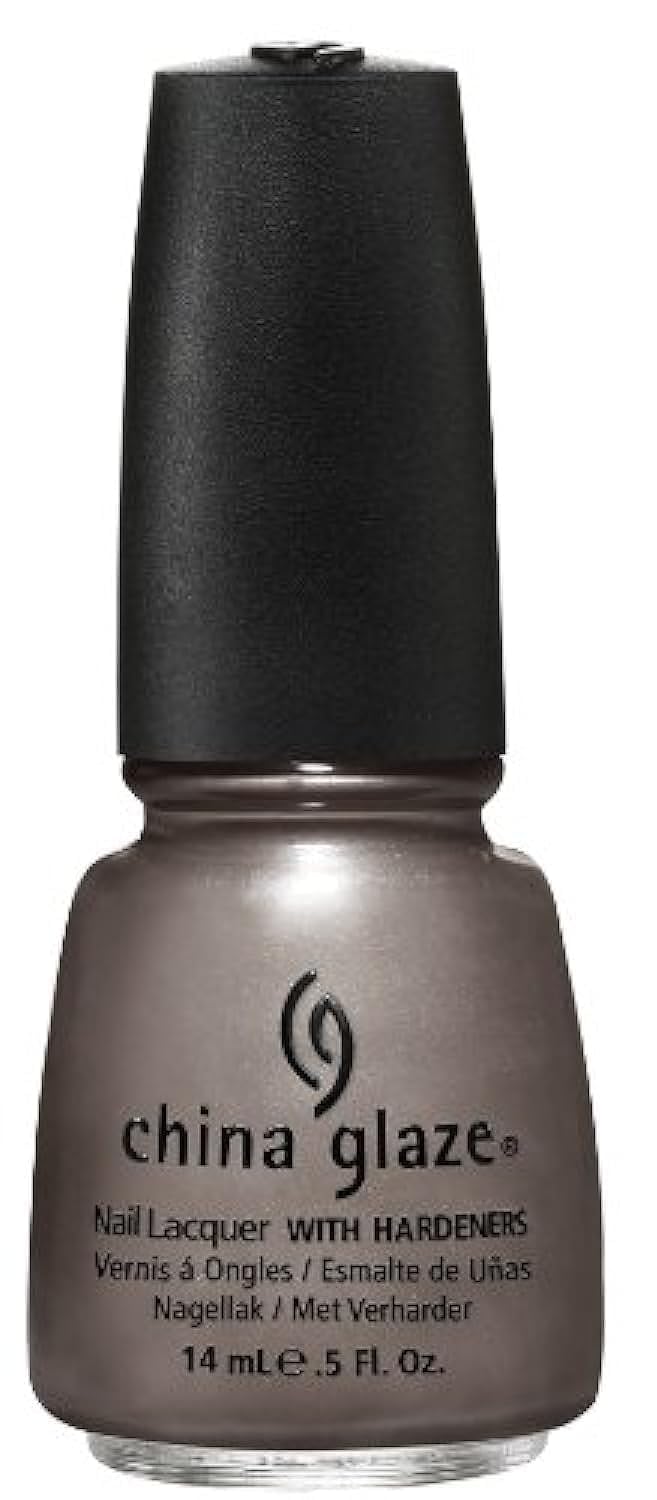 Bottle of metallic taupe grey nail lacquer with a black cap