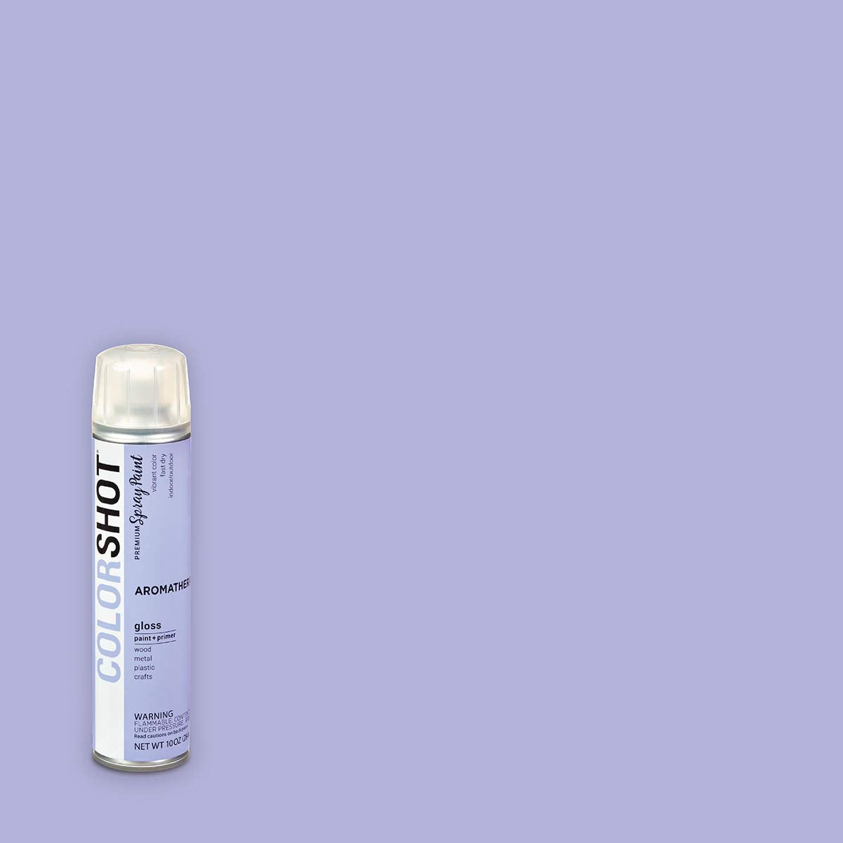 Aromatherapy spray paint can on a solid swatch of its pale lavender colour