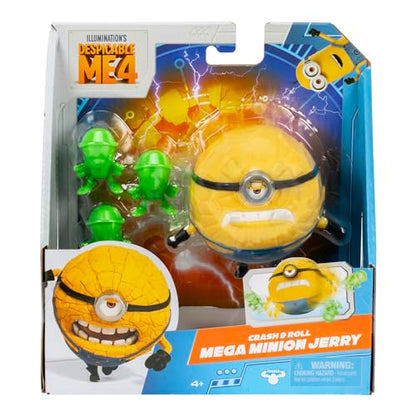 Minions Despicable Me 4 - Crash & Roll Mega Jerry Action Figure | Jerry Turns Into A Ball to Roll and Crash Into Roaches | Collect All 5 | All with A Different Play Feature and Accessories