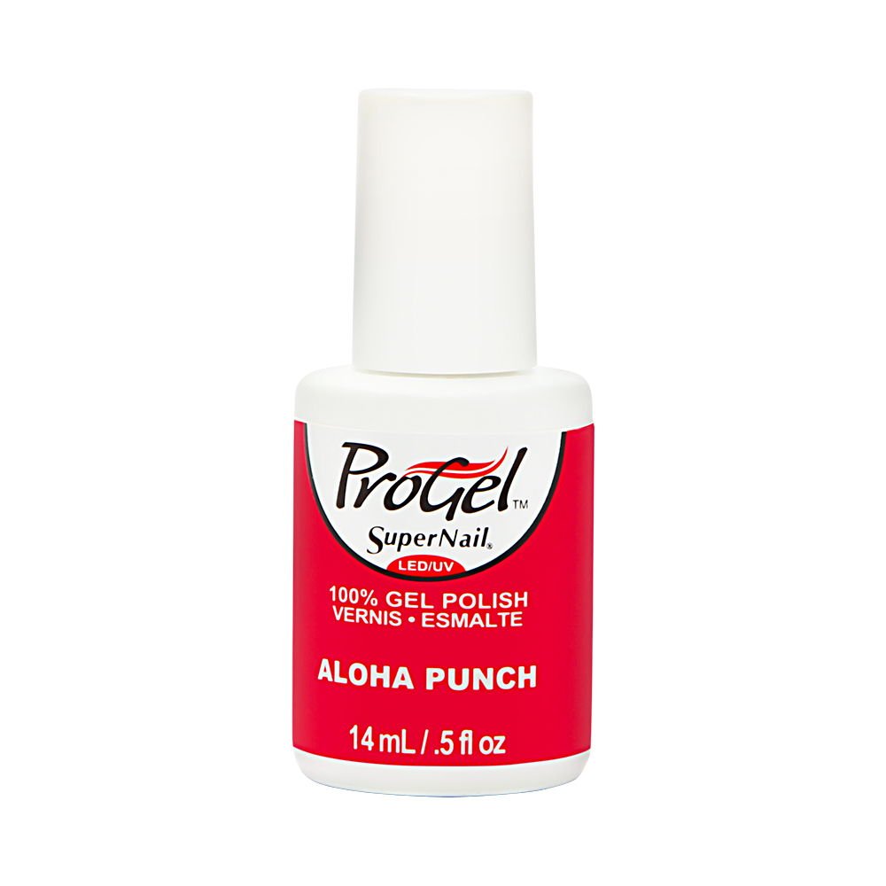 White-capped bottle of bright red LED/UV gel polish, 14 ml