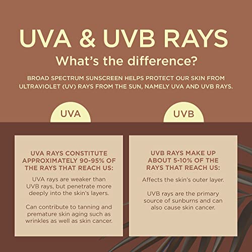 Brown info panel explaining the difference between UVA and UVB rays