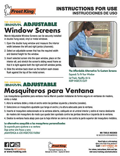 Instruction sheet in English and Spanish for fitting the adjustable screen