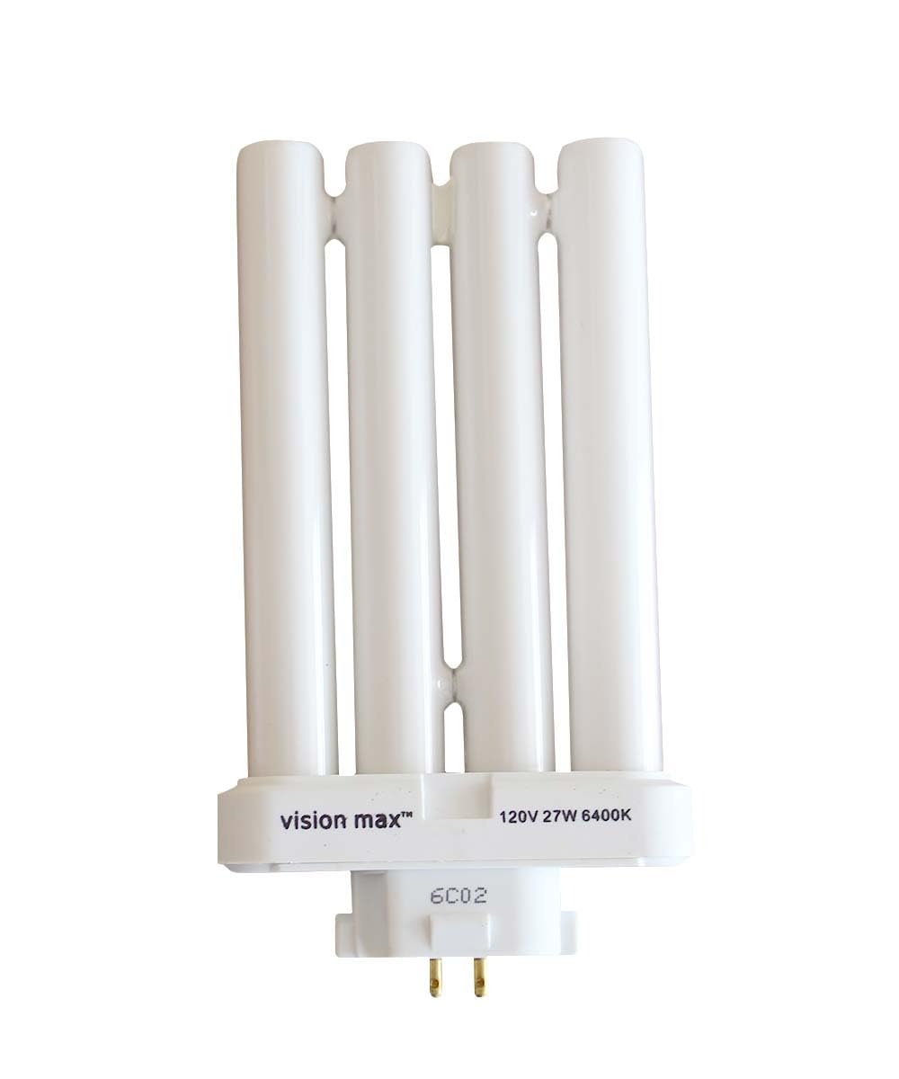 White four-tube 27W 6400K fluorescent replacement bulb with a four-pin base