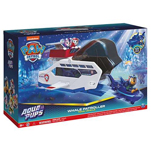 Front of the Aqua Pups whale team vehicle box, ages 3+