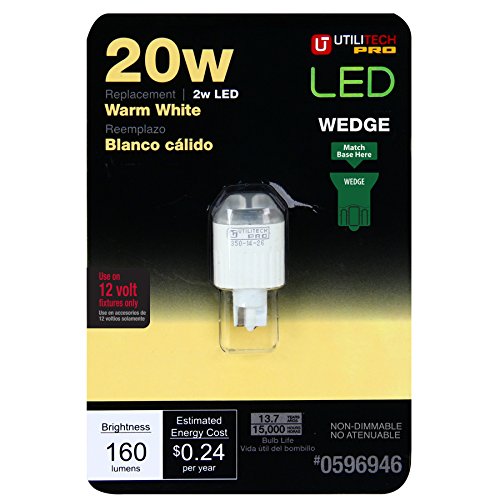 Carded 12 volt warm white LED wedge bulb, 160 lumens, 20W replacement