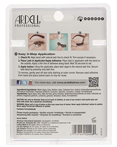 Back of the lash kit card with 3-step application diagrams and ingredient list