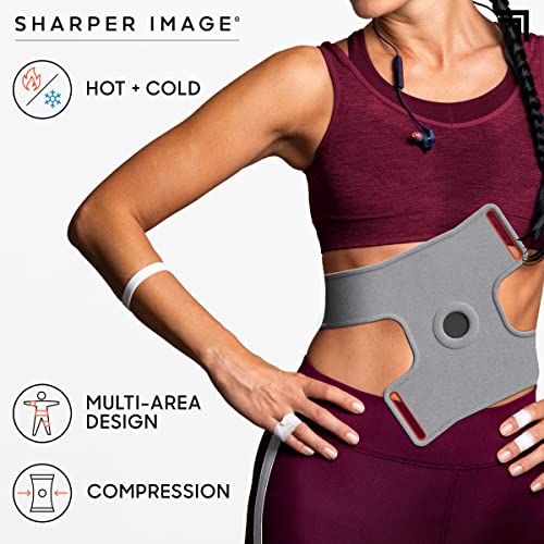 Woman in maroon activewear wearing the grey wrap on her lower back