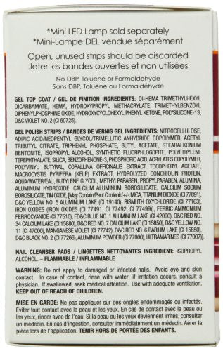 Side of the gel strip box with ingredients and warnings, mini LED lamp sold separately