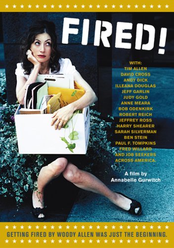 DVD cover of a woman sitting on steps holding a box of office belongings, with a cast list