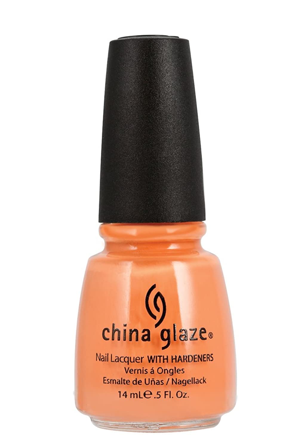 Bottle of soft peach orange creme nail lacquer with a black cap