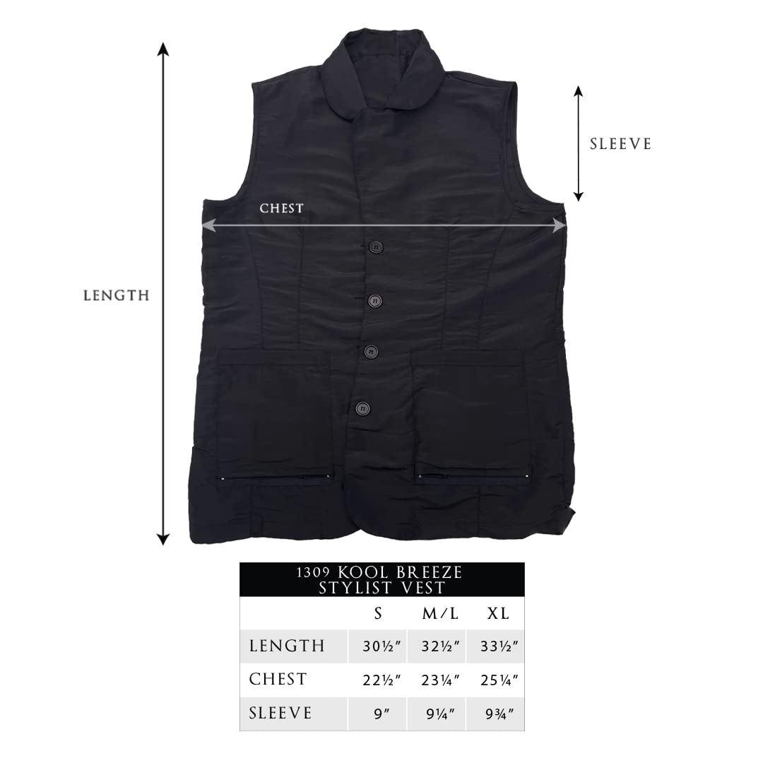 Betty Dain Kool Breeze Mesh Back Salon Stylist Vest, Unique Stretch Mesh Back For Breathability, Pockets with Zippered Bottoms, Button Closure, Lightweight, Water Resistant Polyester Fabric, M/L