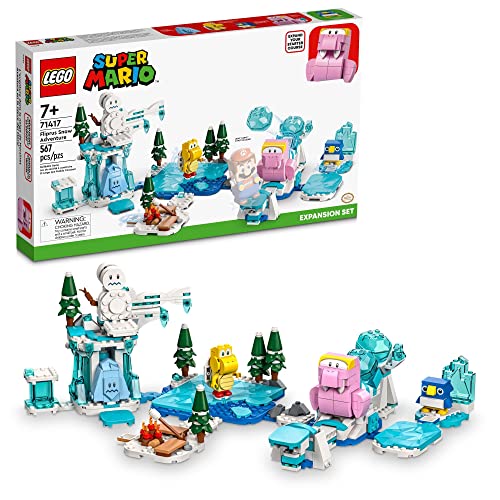 Snow-themed building set box with icy tower, pink walrus, yellow Koopa and penguin figures built in front