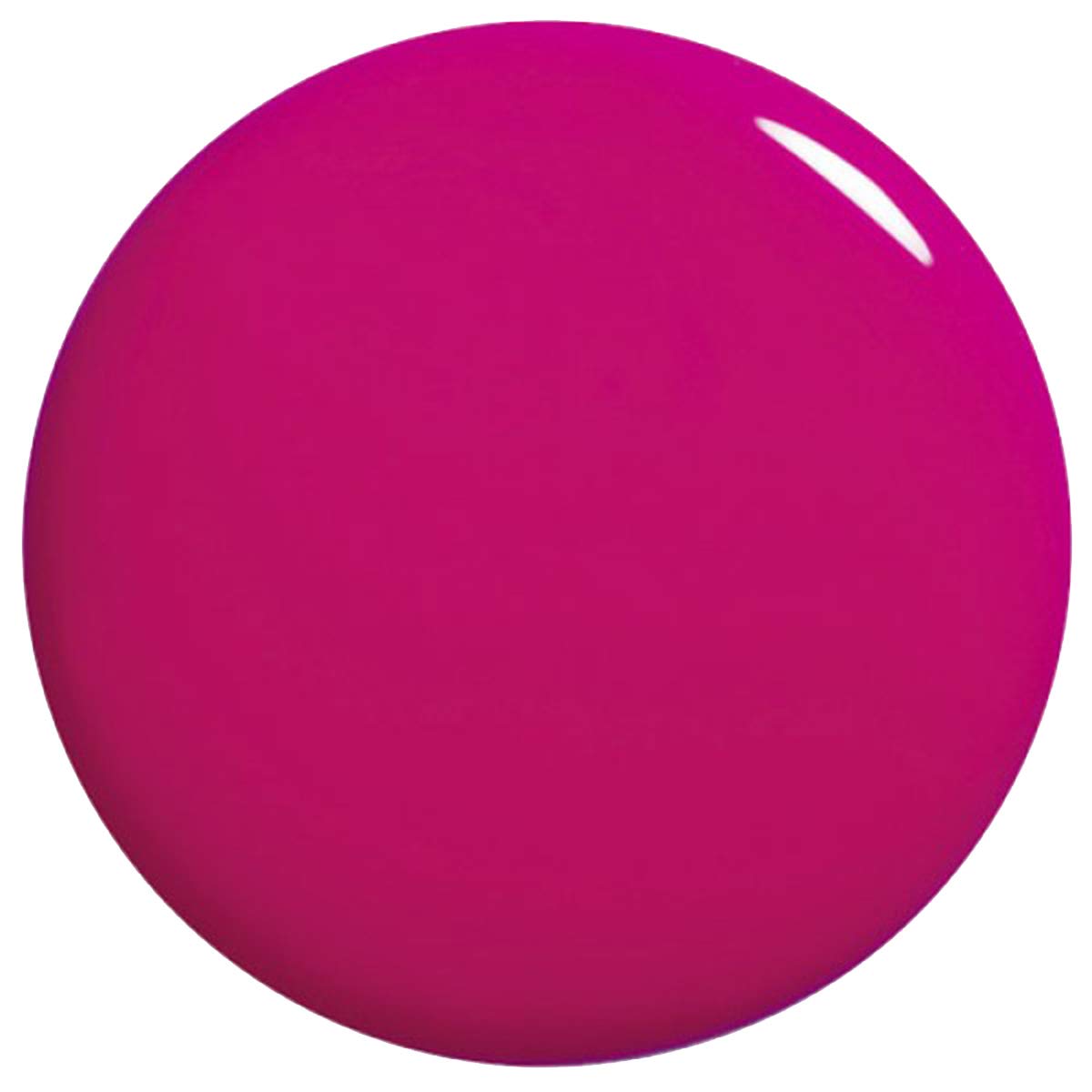 Round swatch of glossy raspberry pink nail polish colour