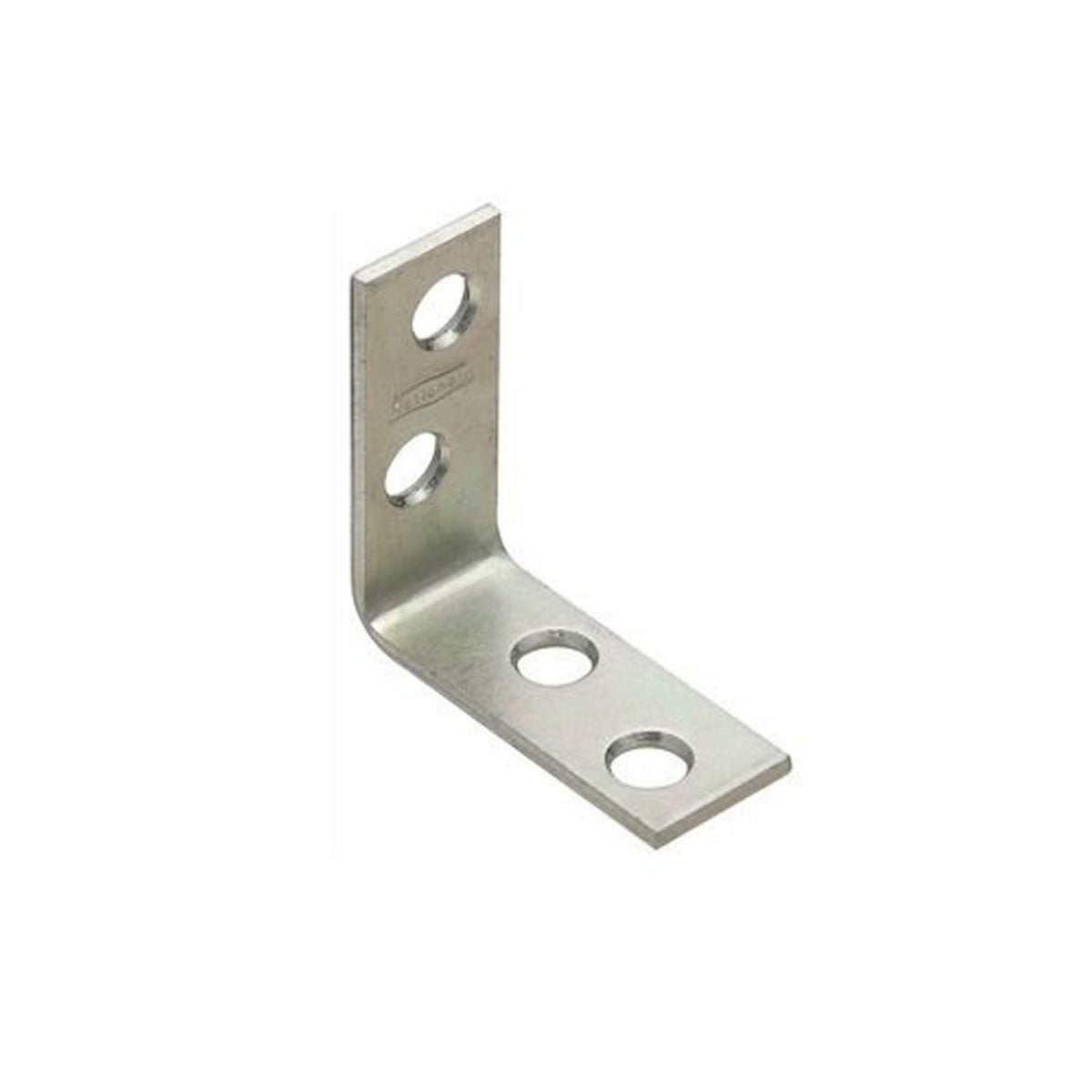 Galvanized steel L-shaped corner brace with four screw holes