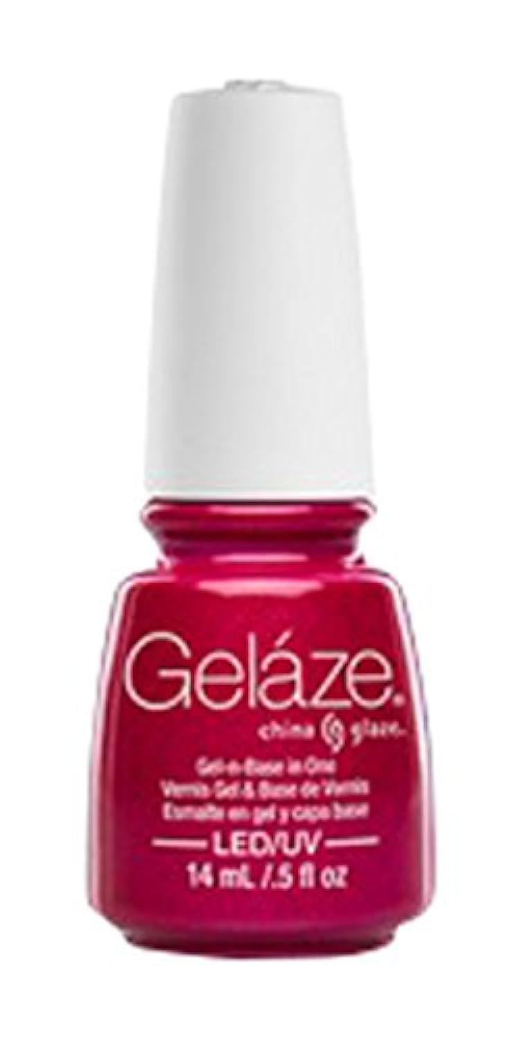 Bottle of shimmery raspberry red gel polish with a white cap, 14 mL LED/UV