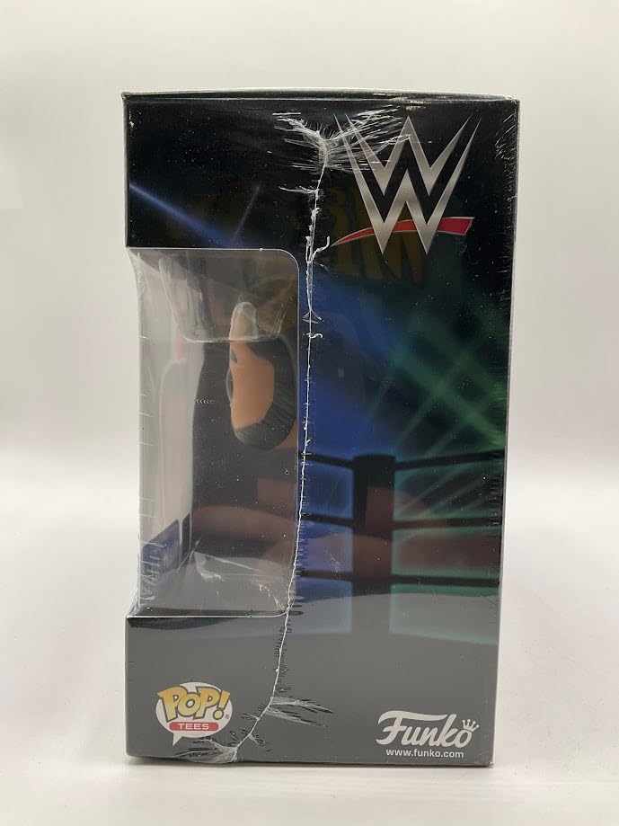 Side of the shrink-wrapped Pop! Tees box with a window showing the figure