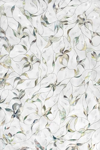 Flat view of the frosted film's leaf vine pattern with iridescent tints