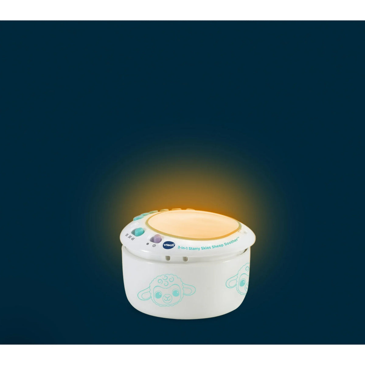 Projector puck glowing soft orange as a night light