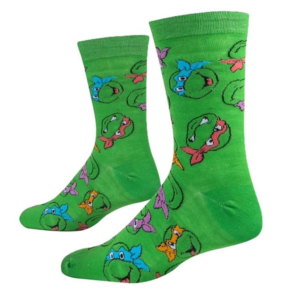 Green turtle-face crew socks shown from the side
