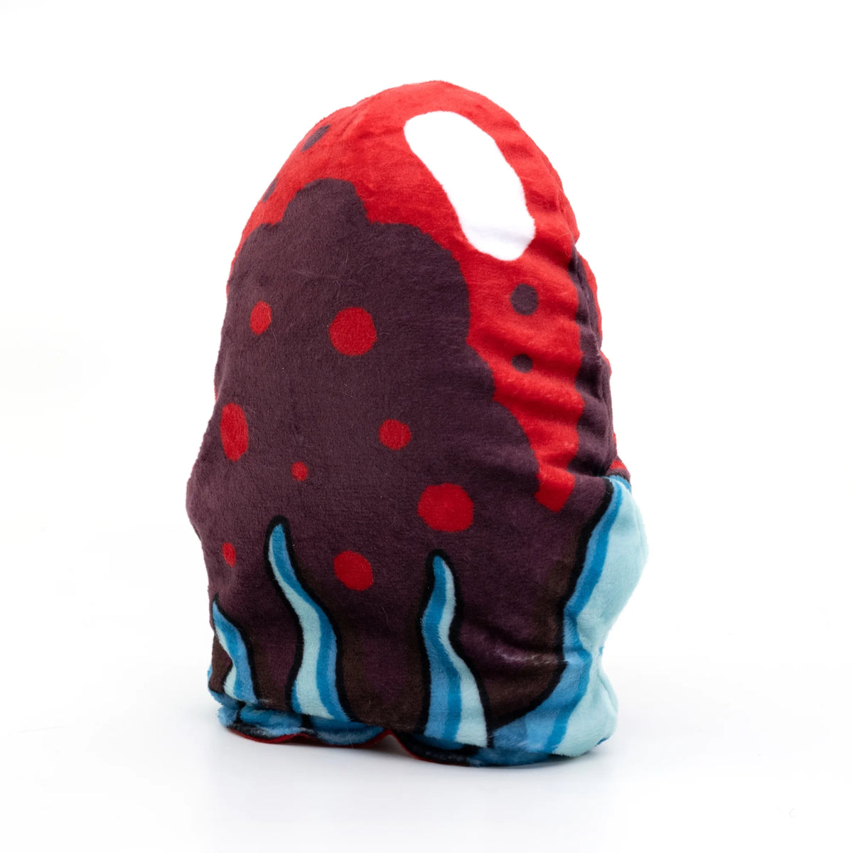 Plush turned inside out into a dark red spotted creature with blue tentacles