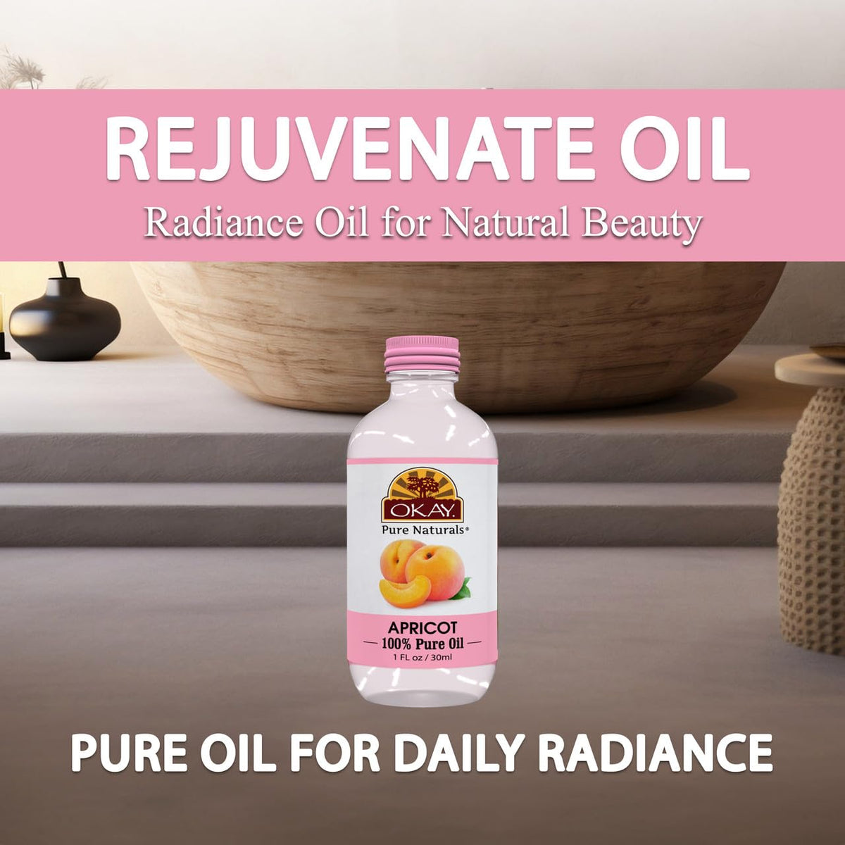 Okay 100% Pure Apricot Oil | For Hair and Skin | High in Vitamins A & C | Soothe and Heal | Free of Silicone & Paraben | 1 oz