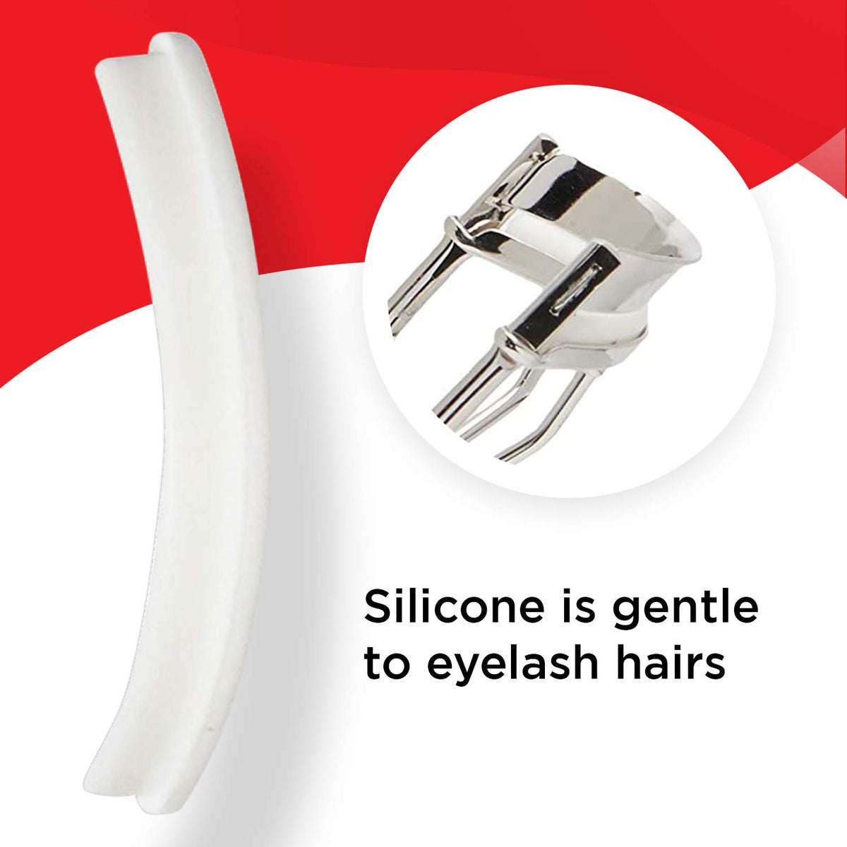 White silicone pad next to a close-up of the curler head with pad fitted
