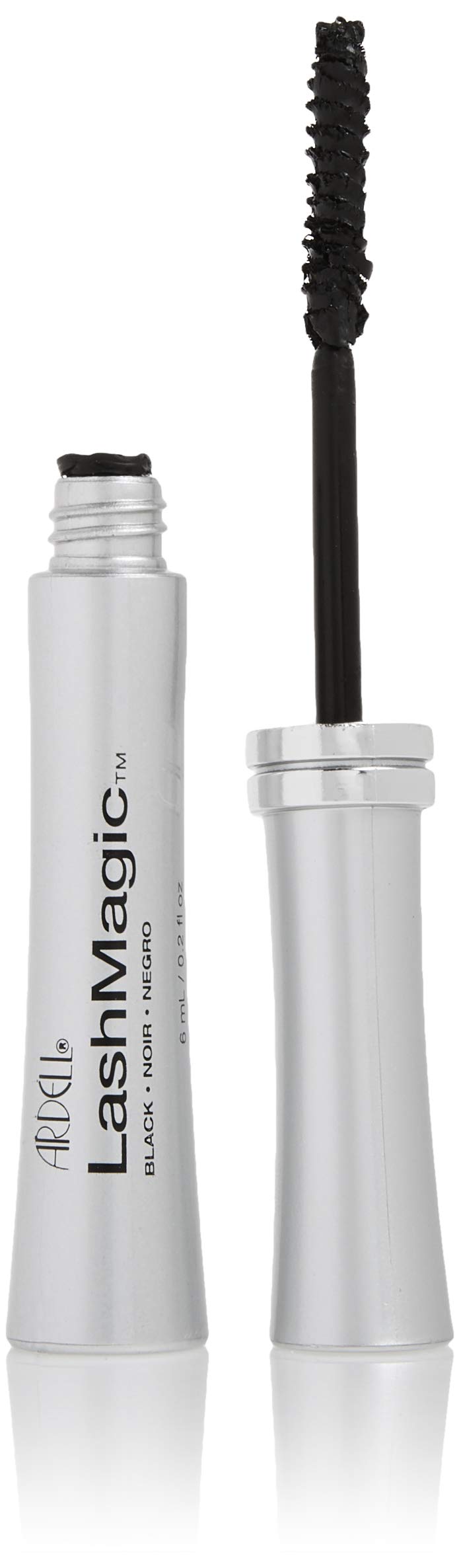 Ardell LashMagic black mascara tube open with the wand beside it
