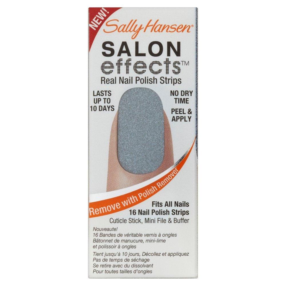 Box of 16 nail polish strips showing a nail in sparkly slate blue